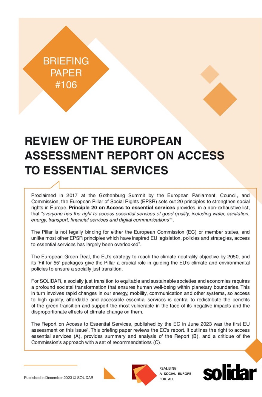 BRIEFING PAPER #106:  SOLIDAR Reviews EU Policies on Access to Essential Services