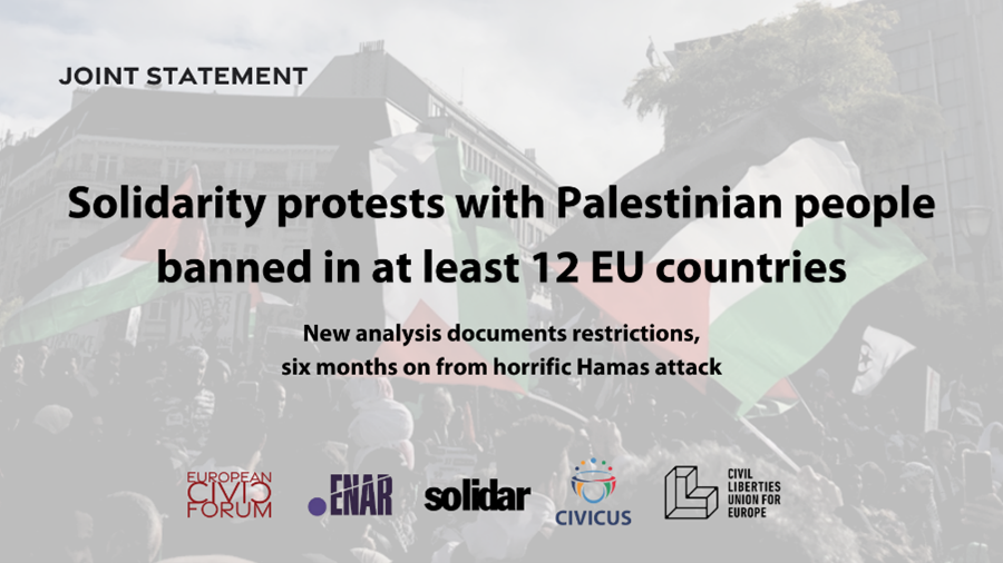 Solidarity protests with Palestinian people banned in at least 12 EU countries, finds new analysis, six months on from the horrific Hamas attack on 7 October