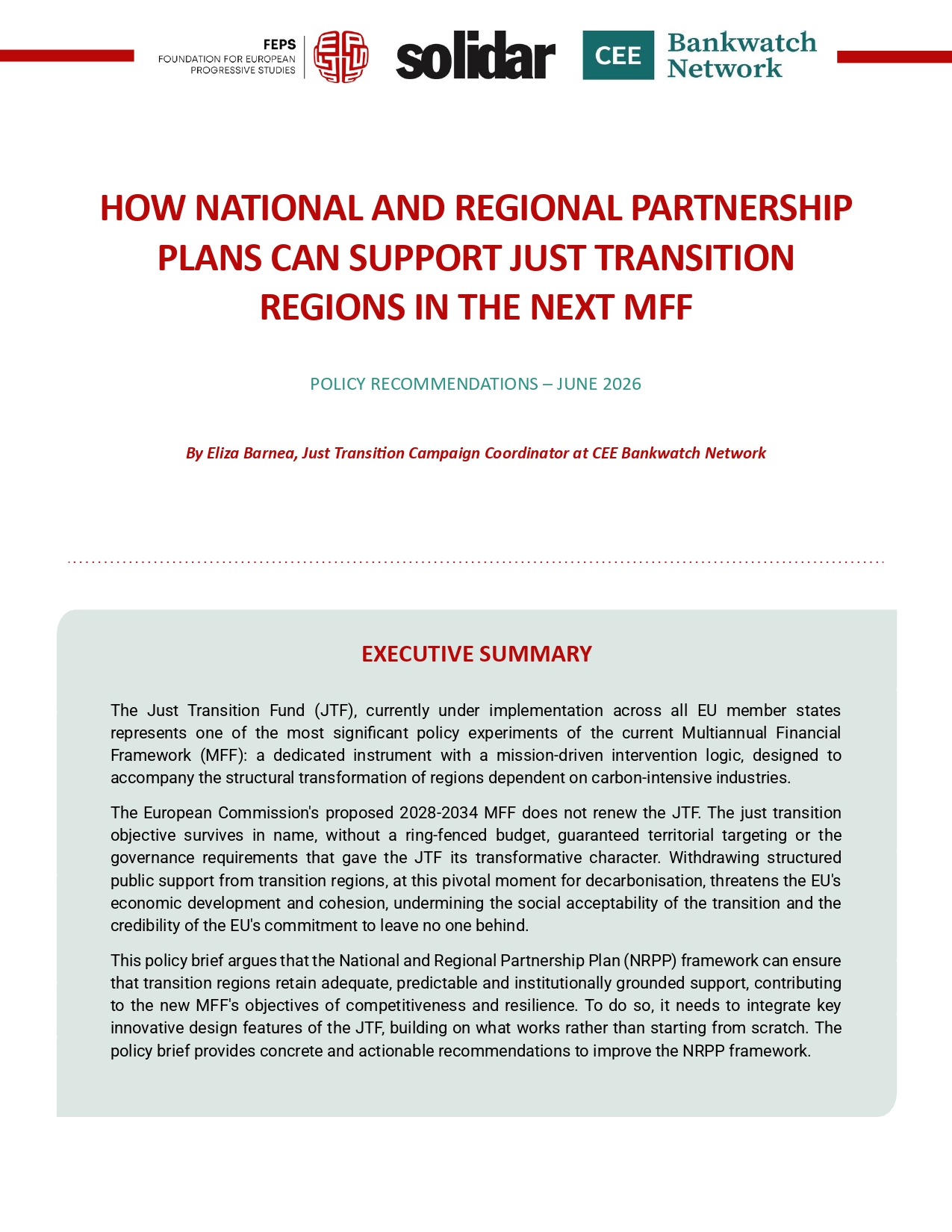 How National and Regional Partnership plans can support just transition regions in the next MFF